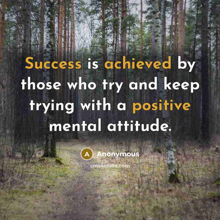 “Success is achieved by those who try and keep trying with a positive mental attitude.” quote by Anonymous