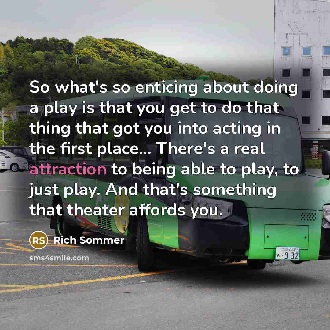 “So what's so enticing about doing a play is that you get to do that thing that got you into acting in the first place... There's a real attraction to being able to play, to just play. And that's something that theater affords you.” quote by Rich Sommer