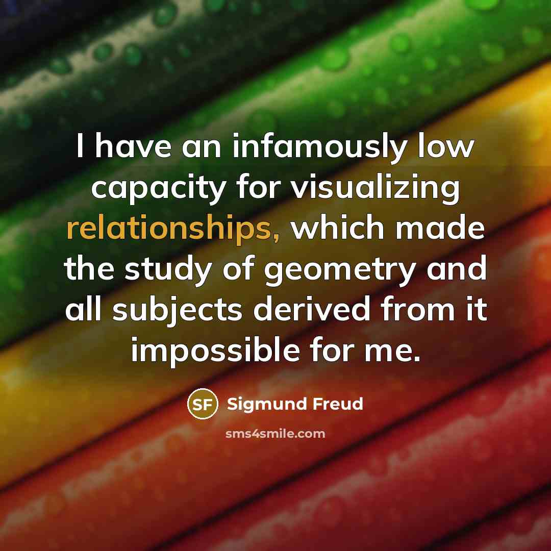 “I have an infamously low capacity for visualizing relationships, which made the study of geometry and all subjects derived from it impossible for me.” quote by Sigmund Freud