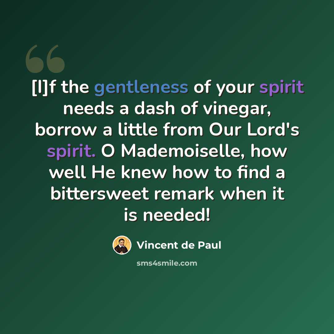 “[I]f the gentleness of your spirit needs a dash of vinegar, borrow a little from Our Lord's spirit. O Mademoiselle, how well He knew how to find a bittersweet remark when it is needed!” quote by Vincent de Paul