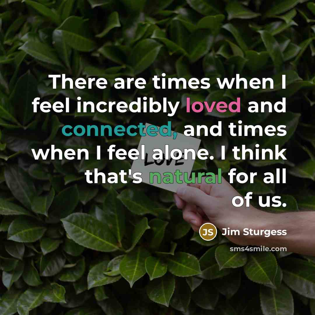 “There are times when I feel incredibly loved and connected, and times when I feel alone. I think that's natural for all of us.” quote by Jim Sturgess
