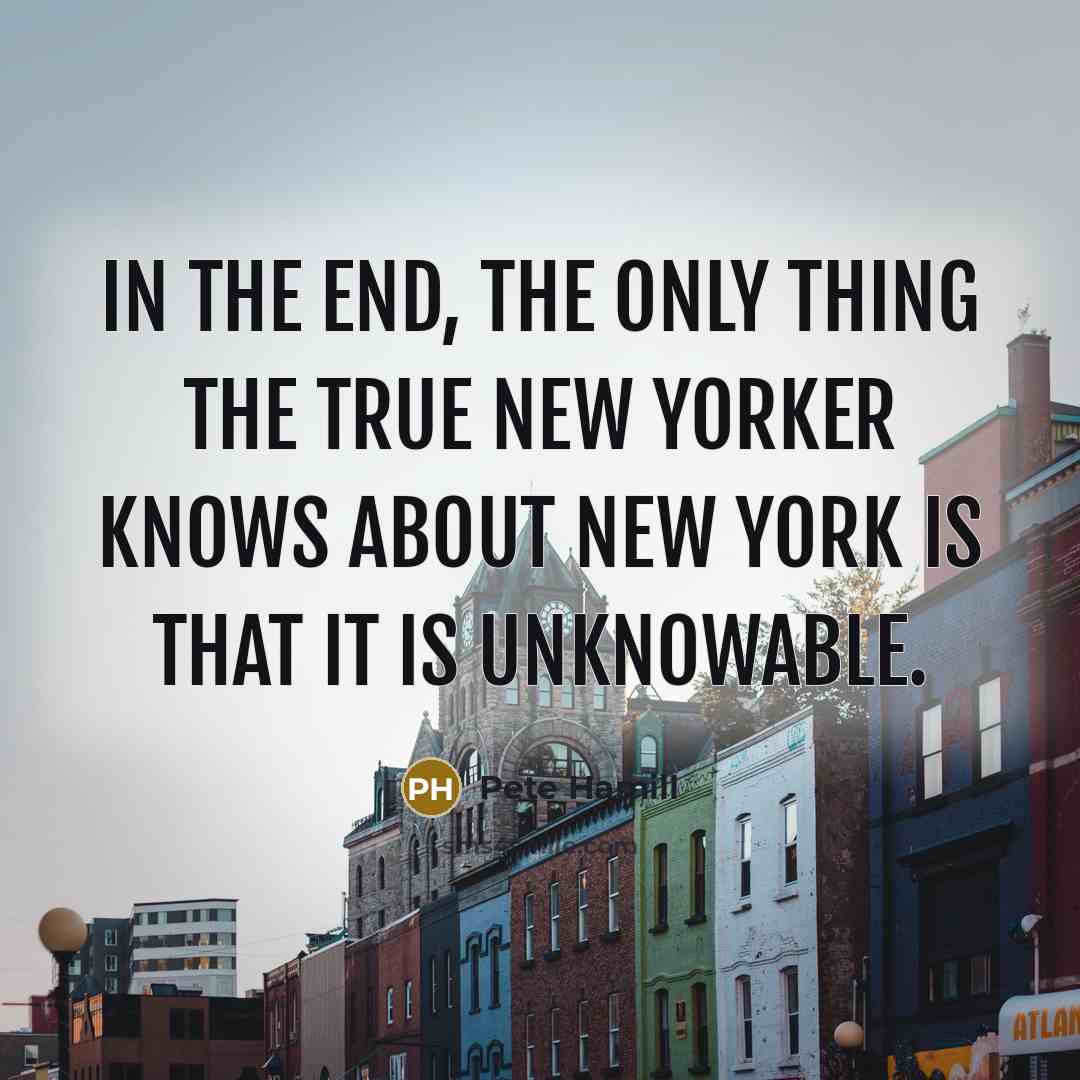 “In the end, the only thing the true New Yorker knows about New York is that it is unknowable.” quote by Pete Hamill
