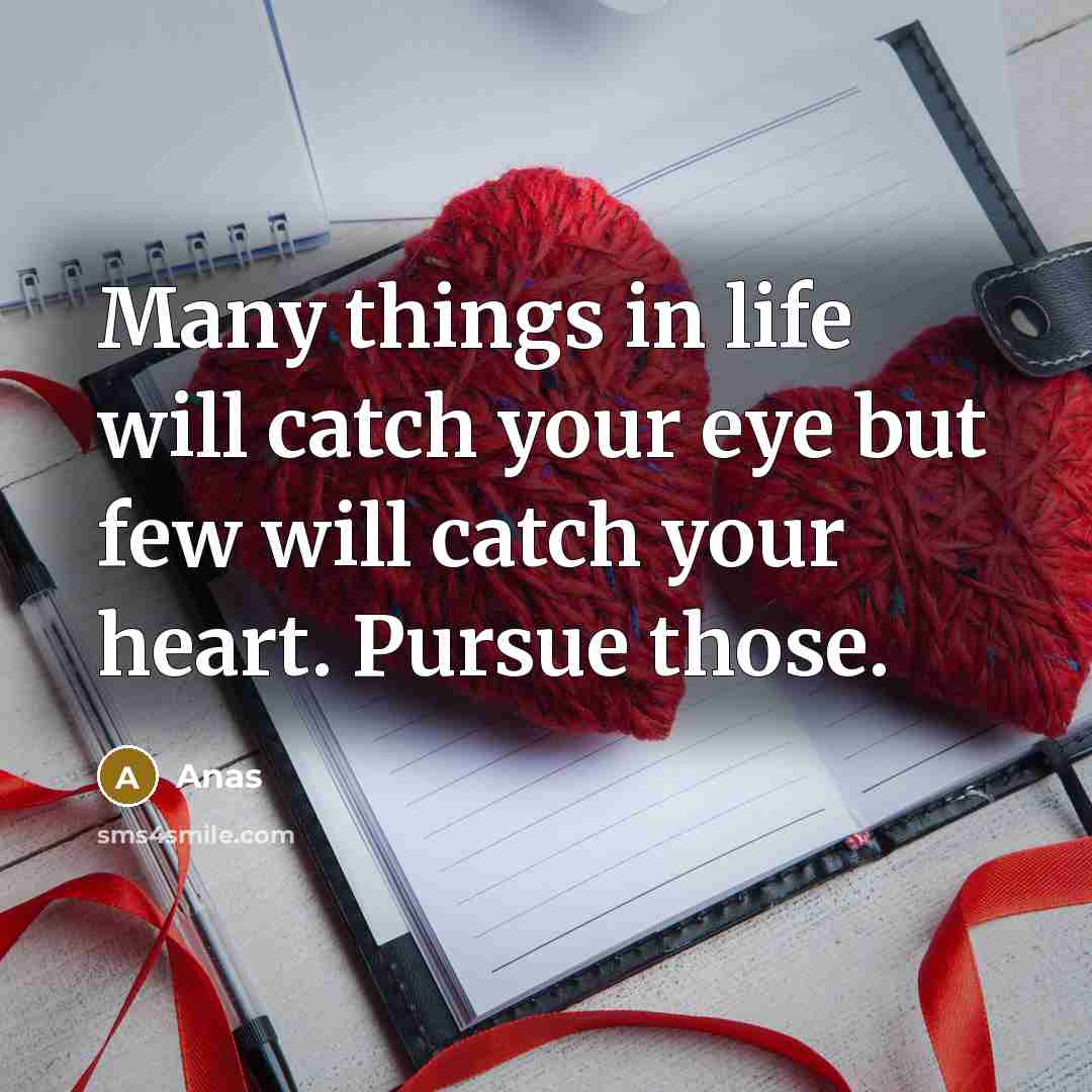 “Many things in life will catch your eye but few will catch your heart. Pursue those.” quote by Anas