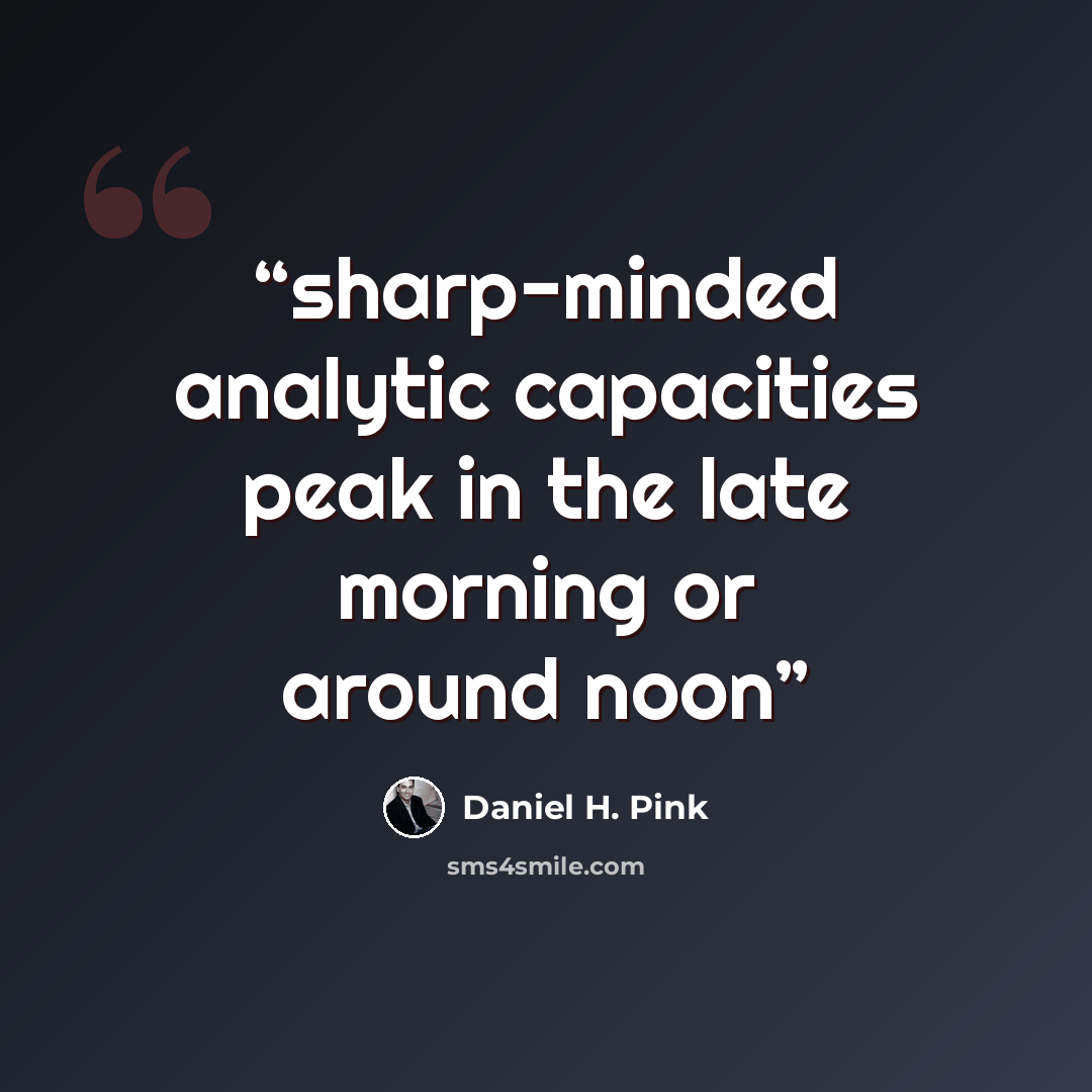“sharp-minded analytic capacities peak in the late morning or around noon” quote by Daniel H. Pink