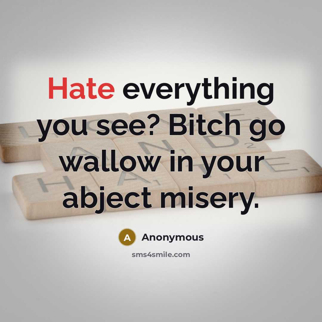 “Hate everything you see? Bitch go wallow in your abject misery.” quote by Anonymous