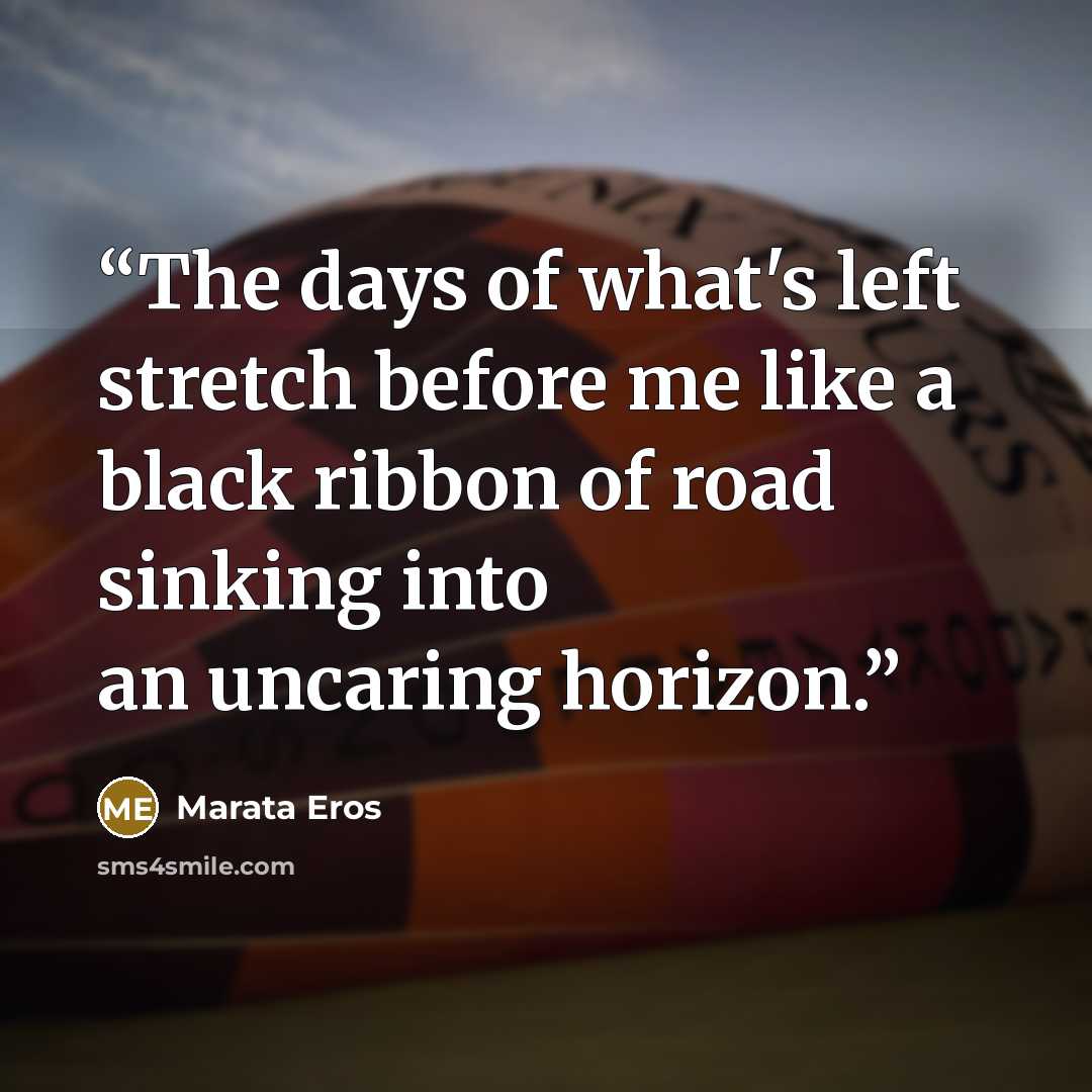 “The days of what's left stretch before me like a black ribbon of road sinking into an uncaring horizon.” quote by Marata Eros