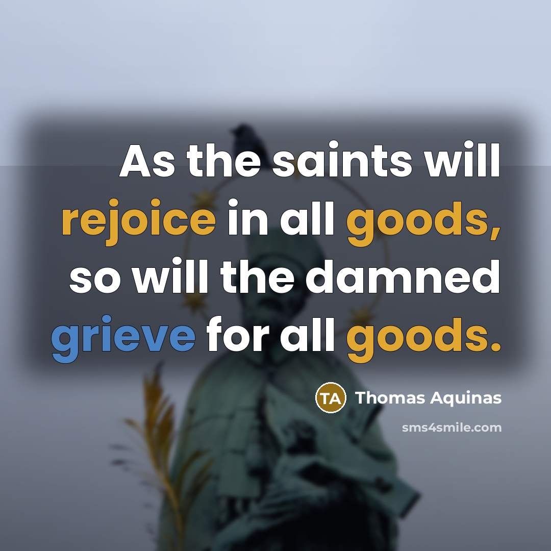 “As the saints will rejoice in all goods, so will the damned grieve for all goods.” quote by Thomas Aquinas