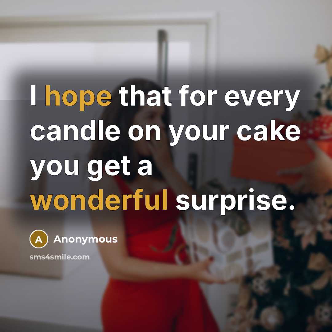 “I hope that for every candle on your cake you get a wonderful surprise.” quote by Anonymous