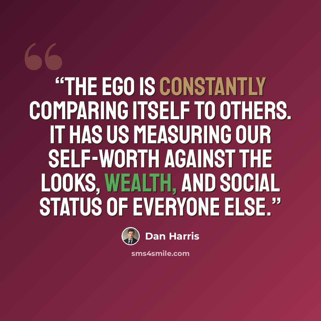 “The ego is constantly comparing itself to others. It has us measuring our self-worth against the looks, wealth, and social status of everyone else.” quote by Dan Harris