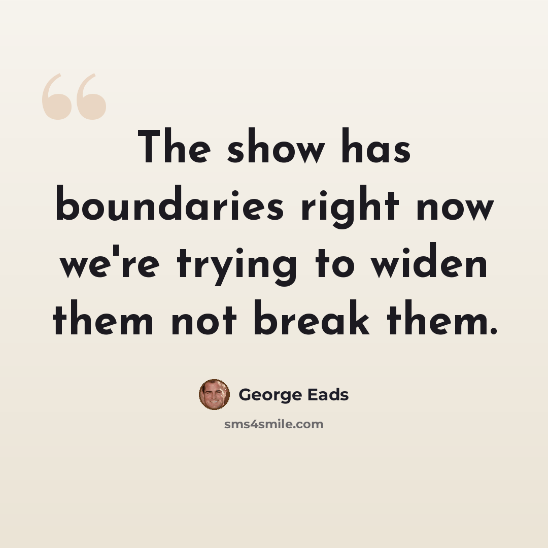 “The show has boundaries right now we're trying to widen them not break them.” quote by George Eads