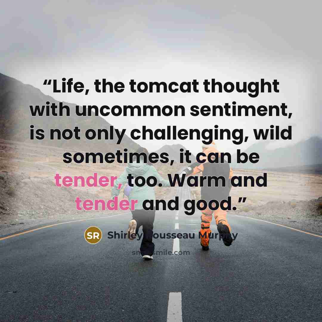 “Life, the tomcat thought with uncommon sentiment, is not only challenging, wild sometimes, it can be tender, too. Warm and tender and good.” quote by Shirley Rousseau Murphy