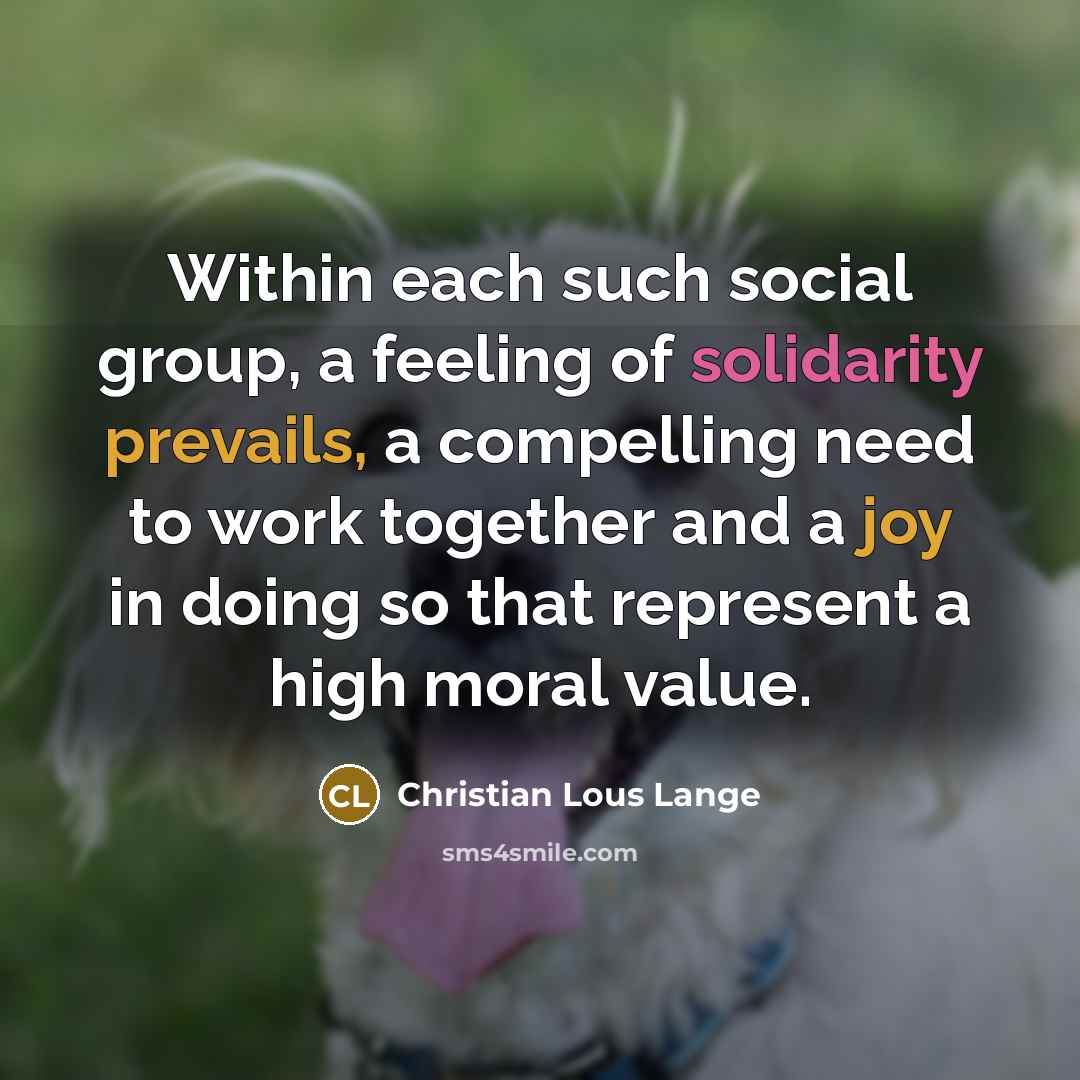 “Within each such social group, a feeling of solidarity prevails, a compelling need to work together and a joy in doing so that represent a high moral value.” quote by Christian Lous Lange
