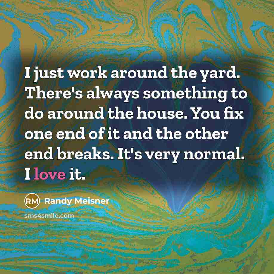 “I just work around the yard. There's always something to do around the house. You fix one end of it and the other end breaks. It's very normal. I love it.” quote by Randy Meisner