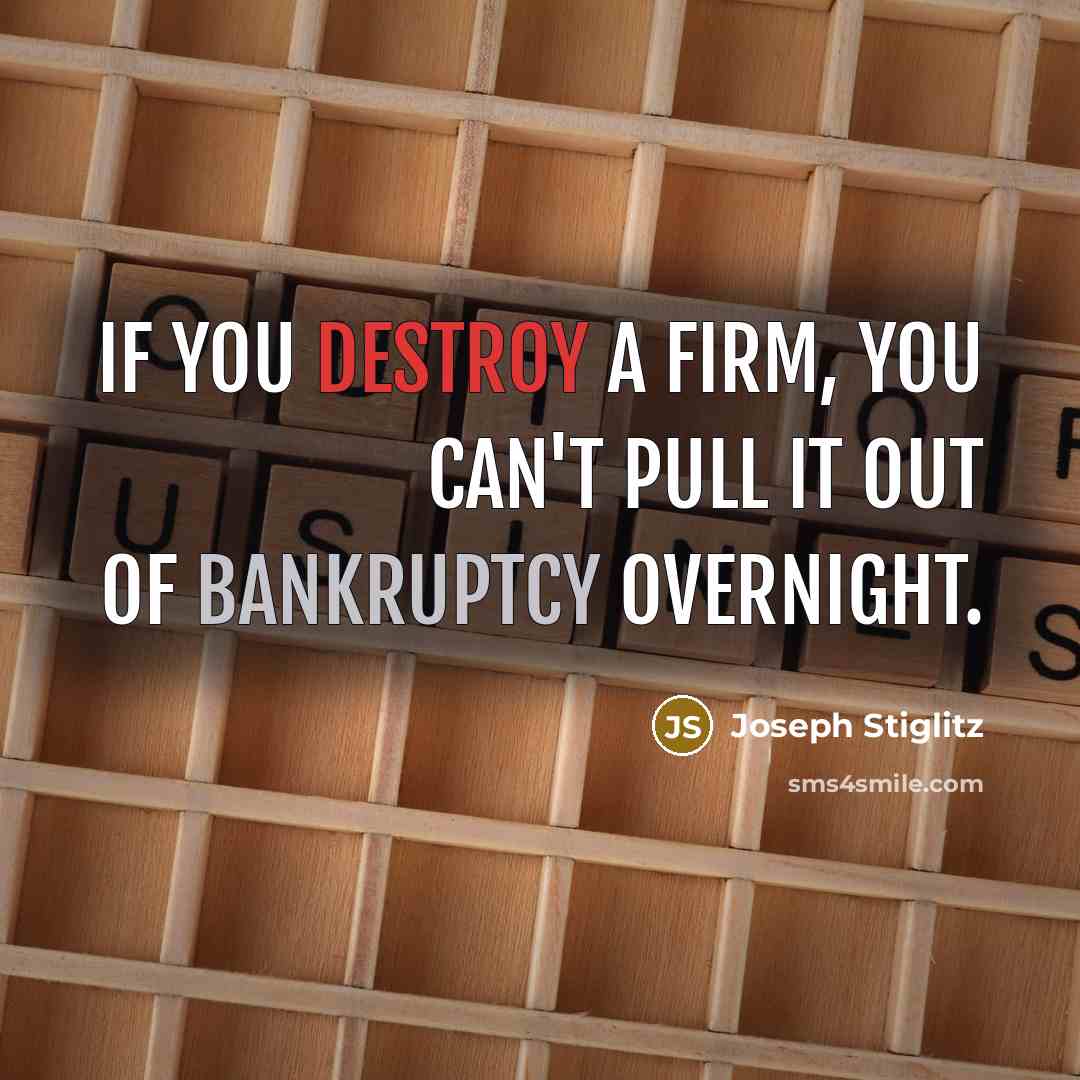 “If you destroy a firm, you can't pull it out of bankruptcy overnight.” quote by Joseph Stiglitz