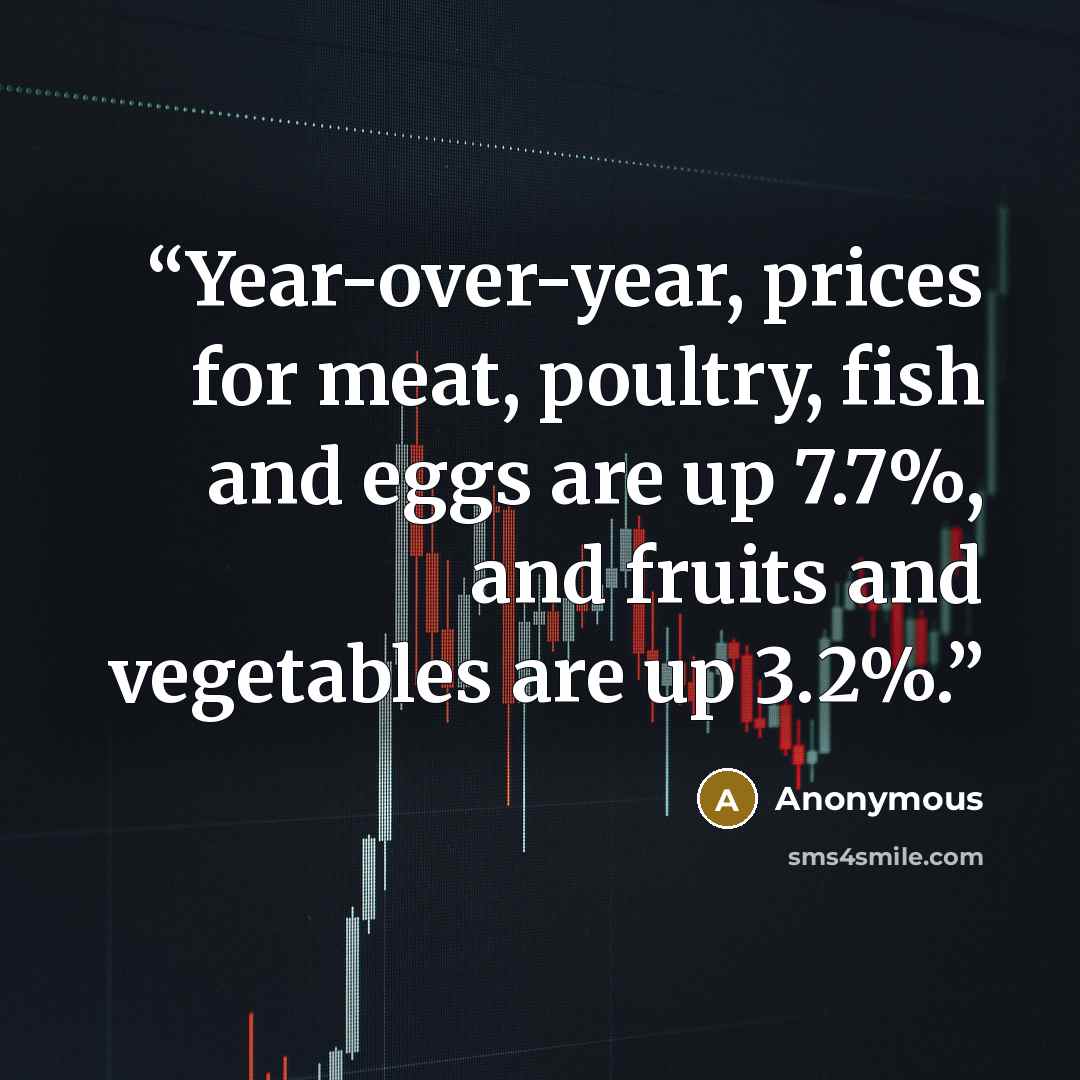 “Year-over-year, prices for meat, poultry, fish and eggs are up 7.7%, and fruits and vegetables are up 3.2%.” quote by Anonymous