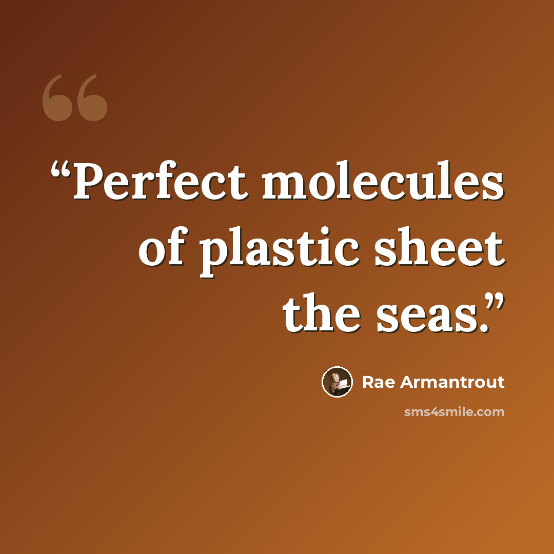 “Perfect molecules of plastic sheet the seas.” quote by Rae Armantrout