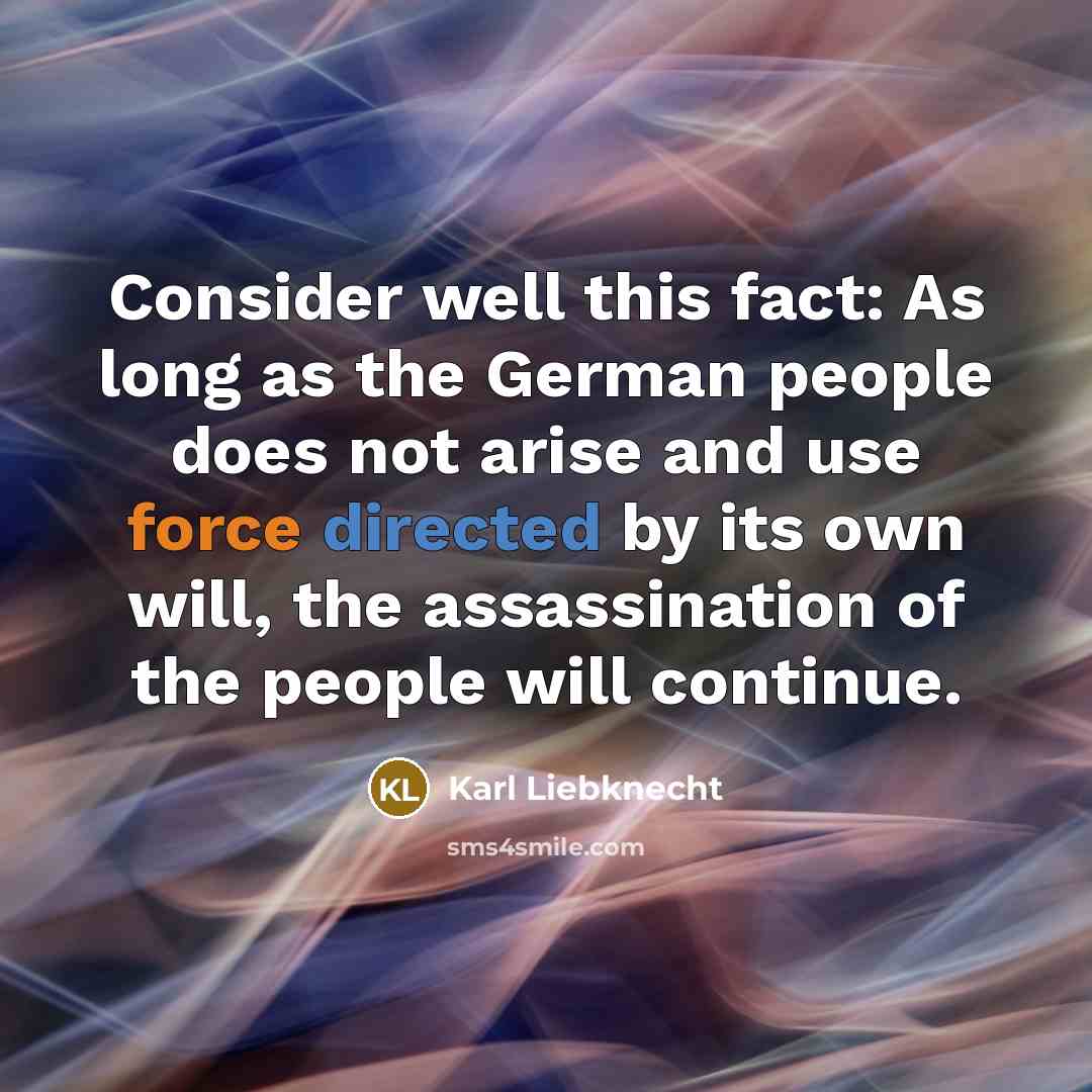 “Consider well this fact: As long as the German people does not arise and use force directed by its own will, the assassination of the people will continue.” quote by Karl Liebknecht