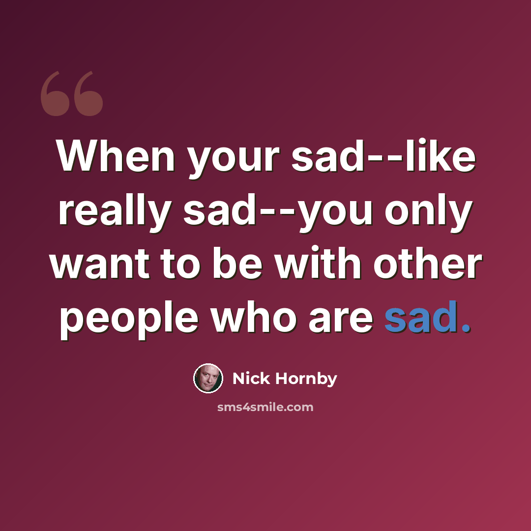 “When your sad--like really sad--you only want to be with other people who are sad.” quote by Nick Hornby