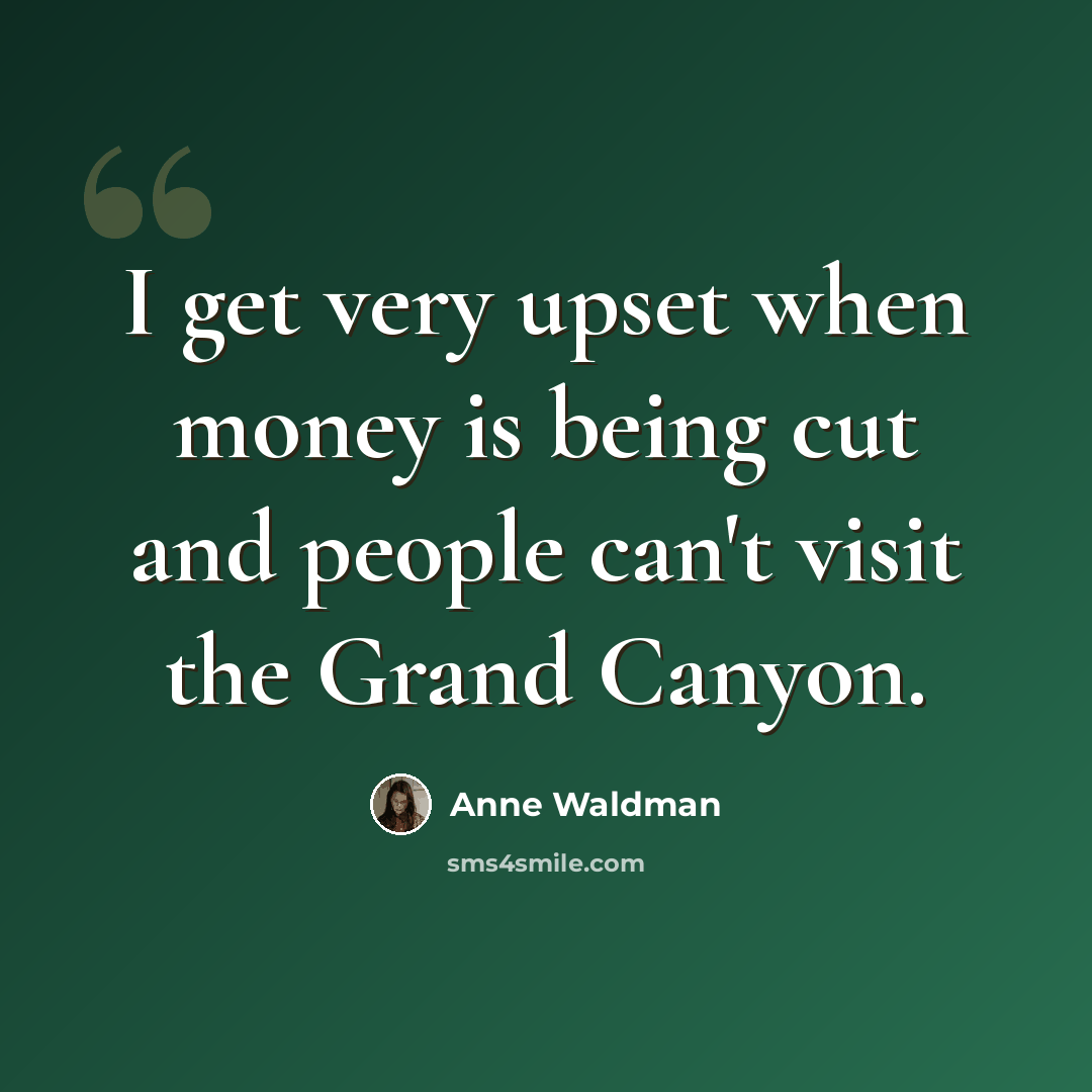 “I get very upset when money is being cut and people can't visit the Grand Canyon.” quote by Anne Waldman