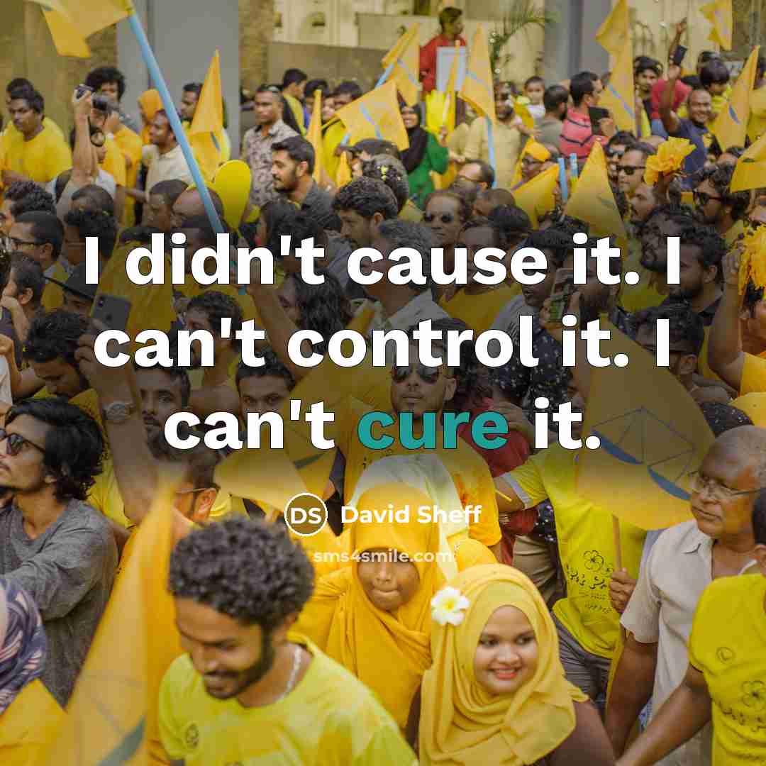 “I didn't cause it. I can't control it. I can't cure it.” quote by David Sheff