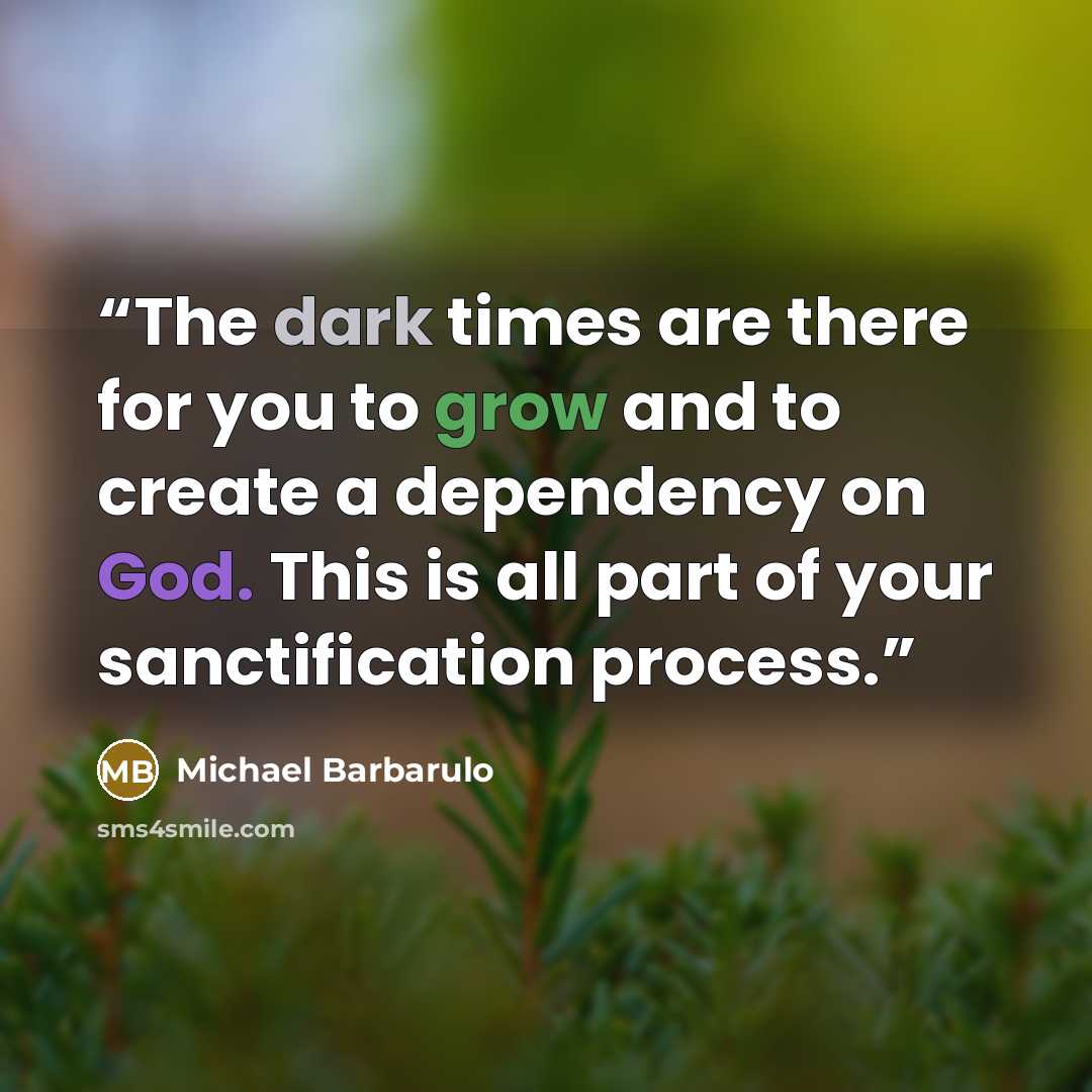 “The dark times are there for you to grow and to create a dependency on God. This is all part of your sanctification process.” quote by Michael Barbarulo