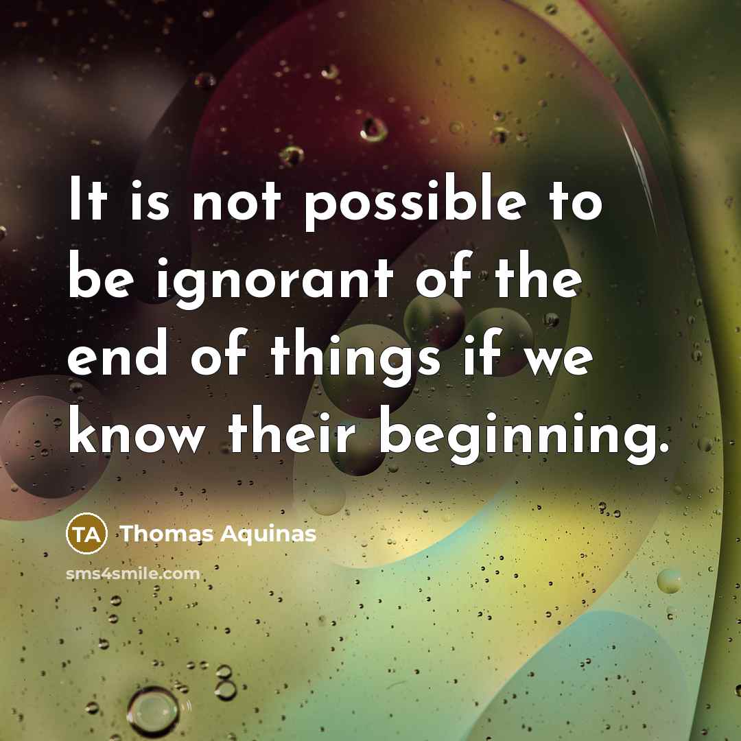 “It is not possible to be ignorant of the end of things if we know their beginning.” quote by Thomas Aquinas