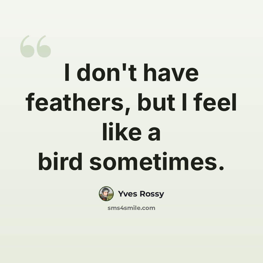 “I don't have feathers, but I feel like a bird sometimes.” quote by Yves Rossy
