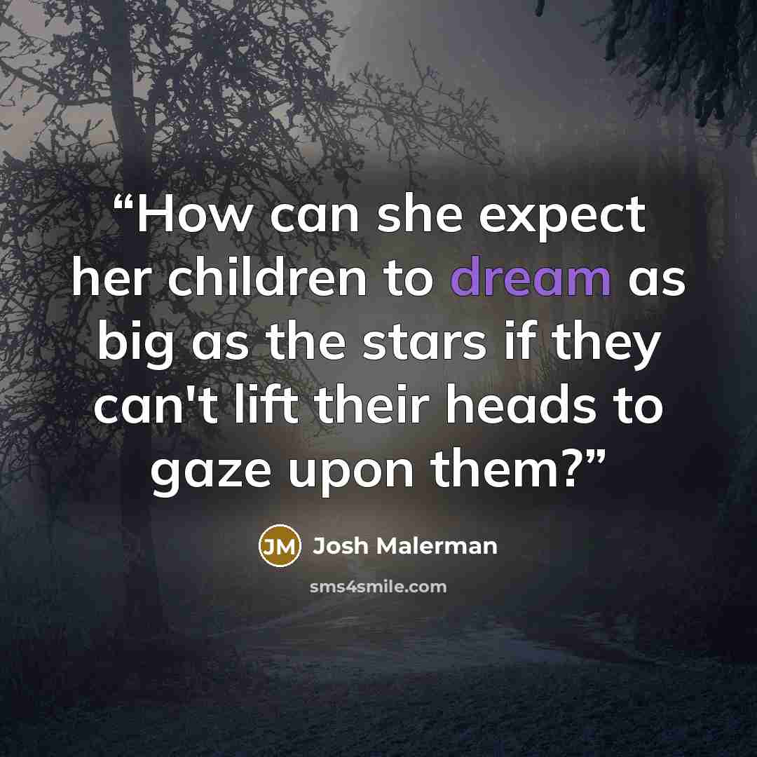 “How can she expect her children to dream as big as the stars if they can't lift their heads to gaze upon them?” quote by Josh Malerman