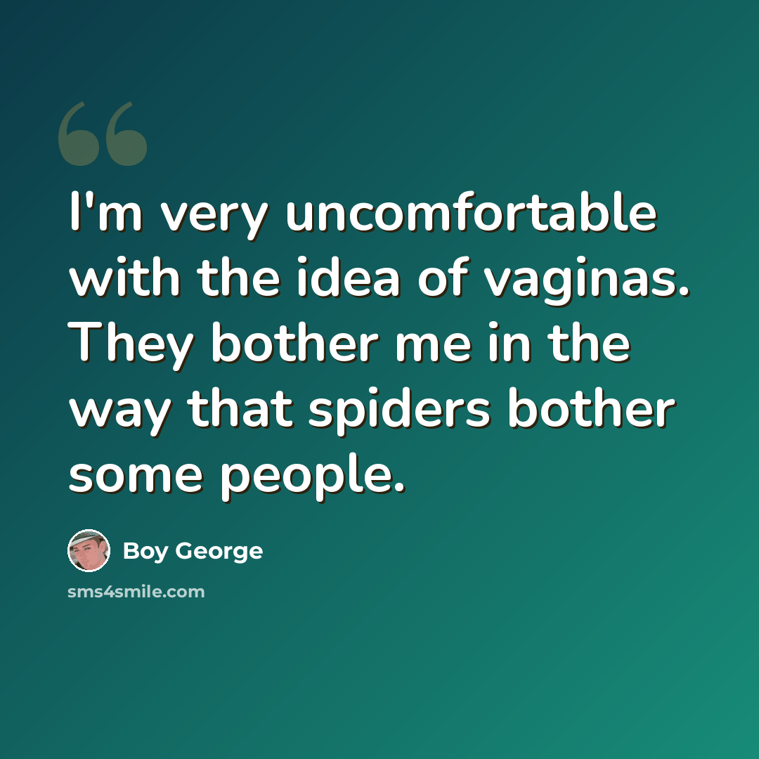 “I'm very uncomfortable with the idea of vaginas. They bother me in the way that spiders bother some people.” quote by Boy George