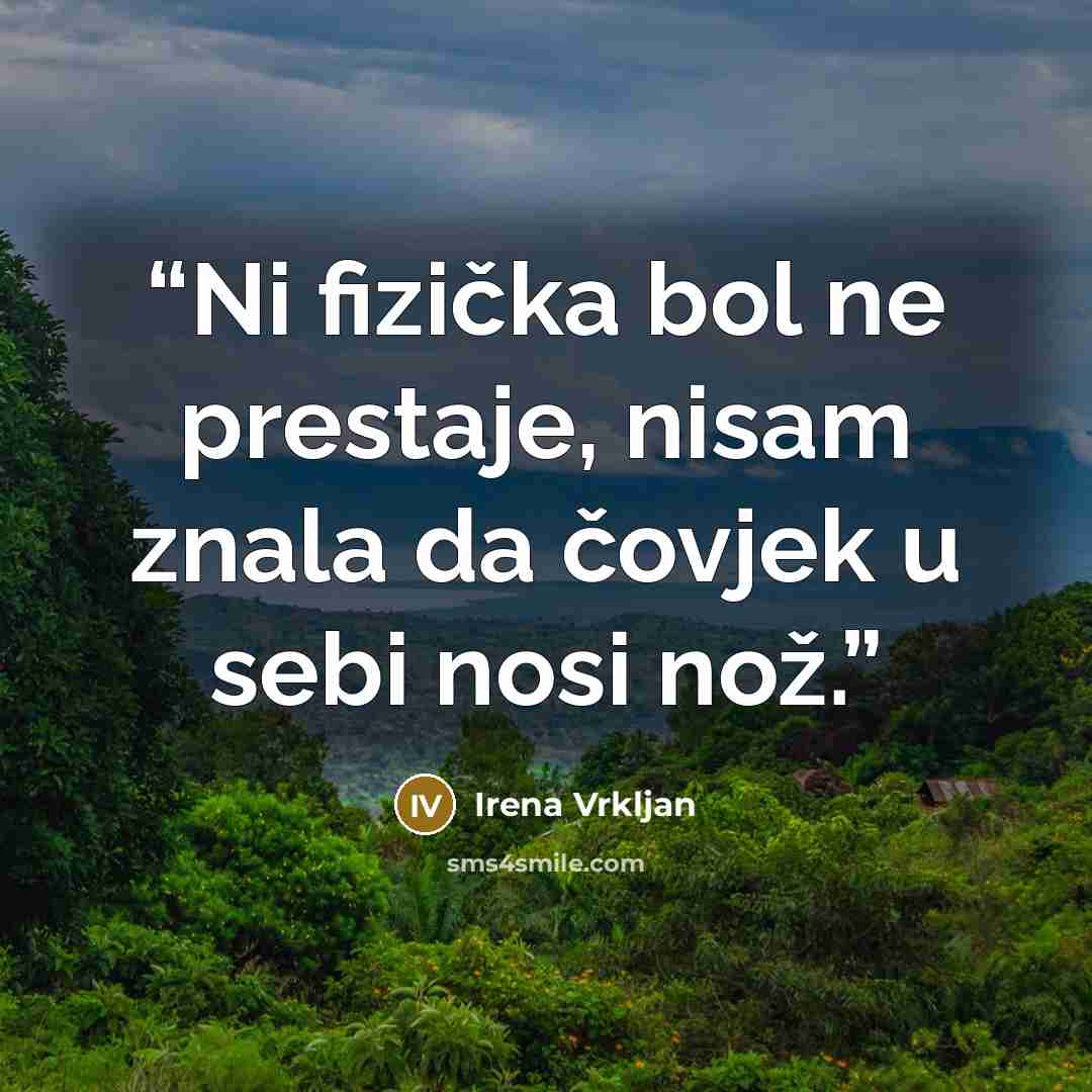“Ni fizička bol ne prestaje, nisam znala da čovjek u sebi nosi nož.” quote by Irena Vrkljan