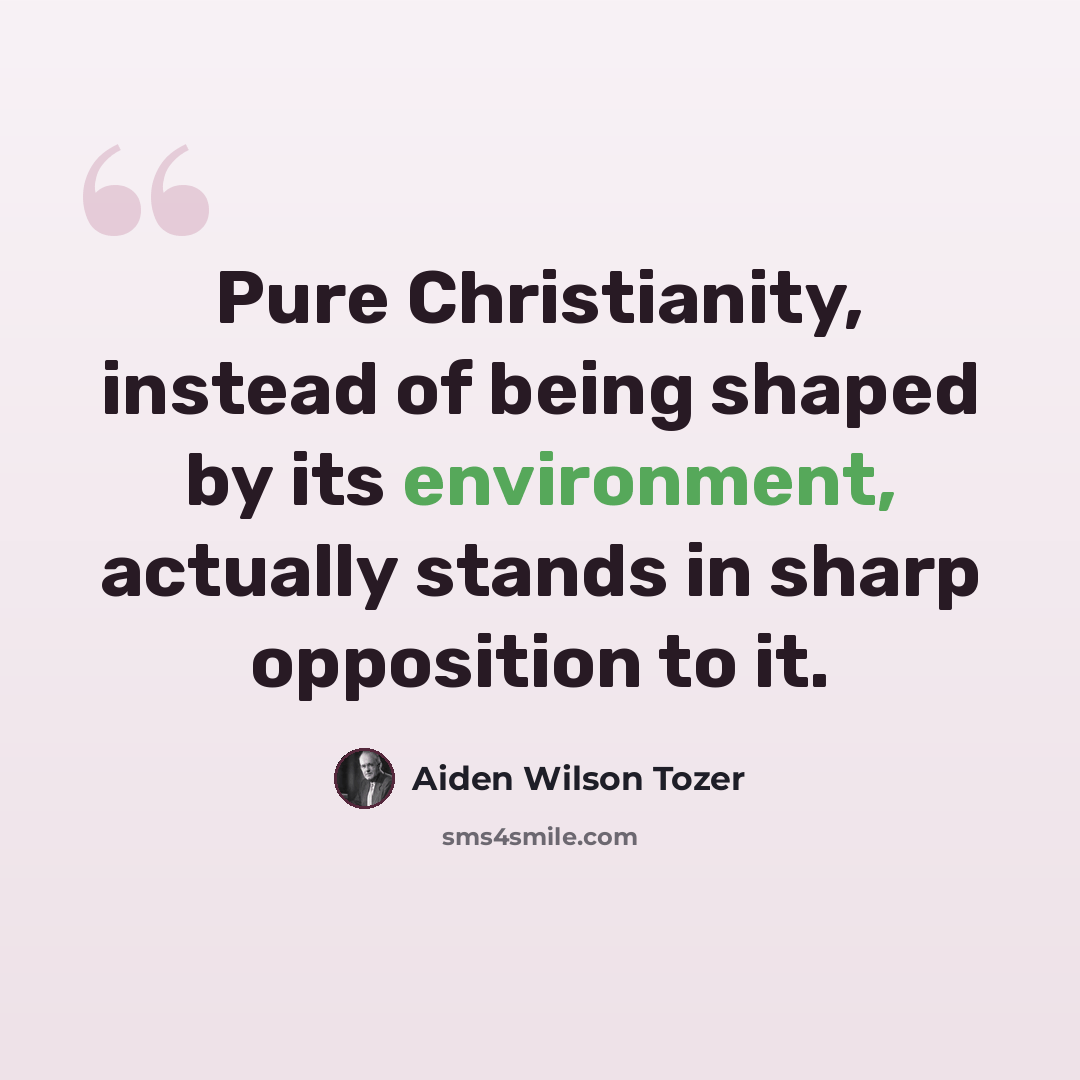 “Pure Christianity, instead of being shaped by its environment, actually stands in sharp opposition to it.” quote by Aiden Wilson Tozer