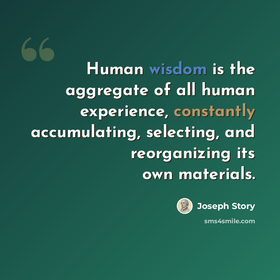 “Human wisdom is the aggregate of all human experience, constantly accumulating, selecting, and reorganizing its own materials.” quote by Joseph Story