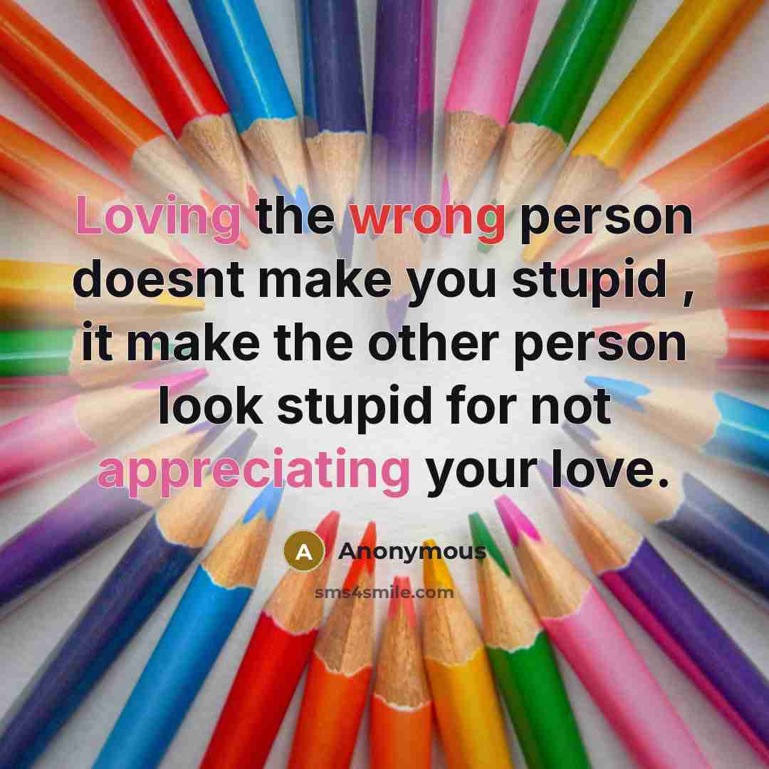 “Loving the wrong person doesnt make you stupid , it make the other person look stupid for not appreciating your love.” quote by Anonymous