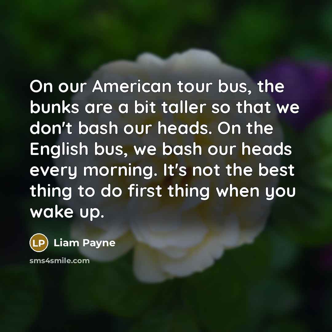 “On our American tour bus, the bunks are a bit taller so that we don't bash our heads. On the English bus, we bash our heads every morning. It's not the best thing to do first thing when you wake up.” quote by Liam Payne
