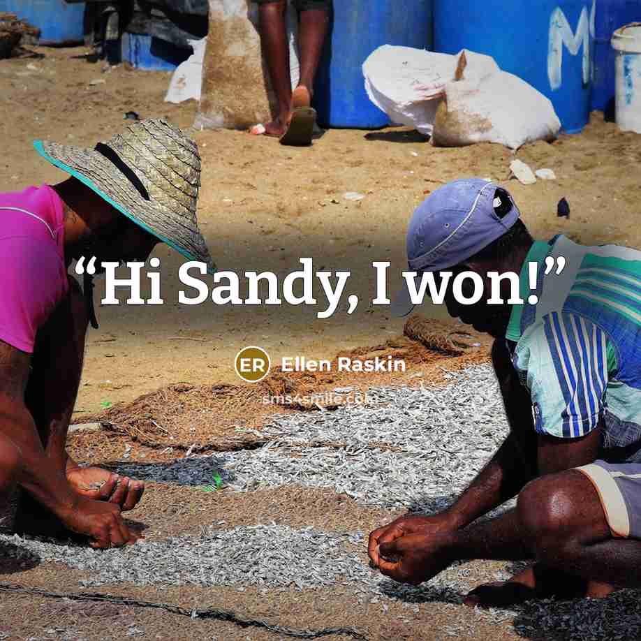 “Hi Sandy, I won!” quote by Ellen Raskin