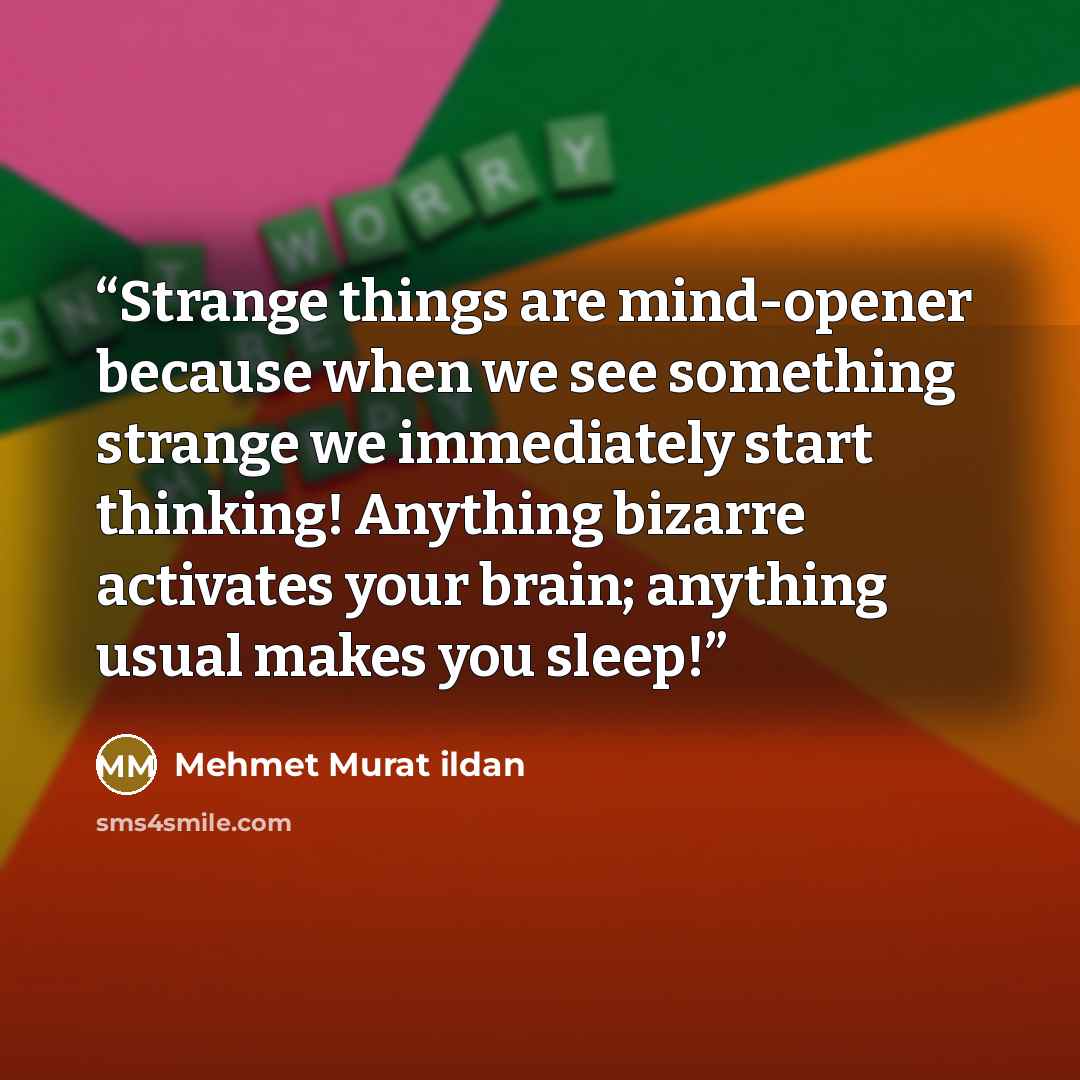 “Strange things are mind-opener because when we see something strange we immediately start thinking! Anything bizarre activates your brain; anything usual makes you sleep!” quote by Mehmet Murat ildan