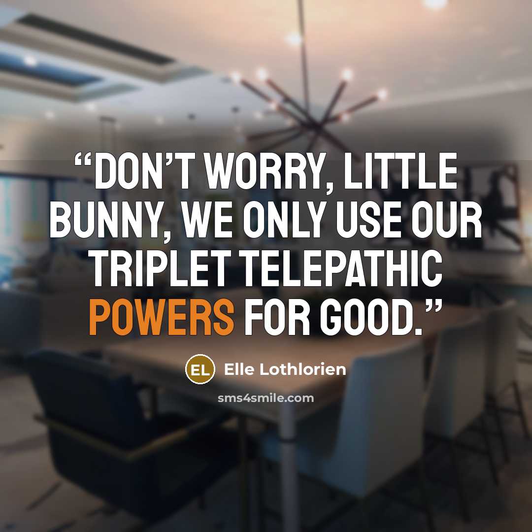 “Don’t worry, little bunny, we only use our triplet telepathic powers for good.” quote by Elle Lothlorien