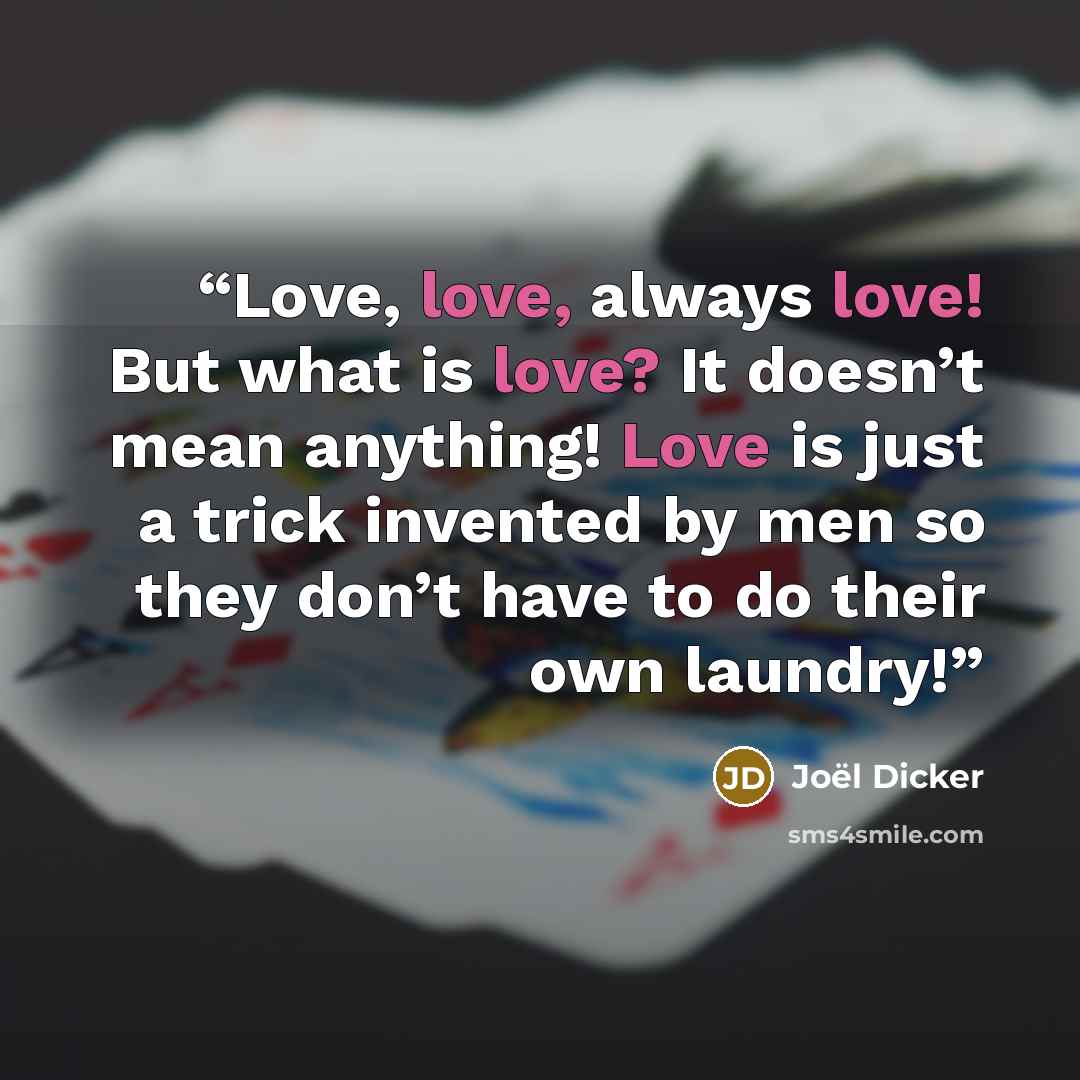 “Love, love, always love! But what is love? It doesn’t mean anything! Love is just a trick invented by men so they don’t have to do their own laundry!” quote by Joël Dicker