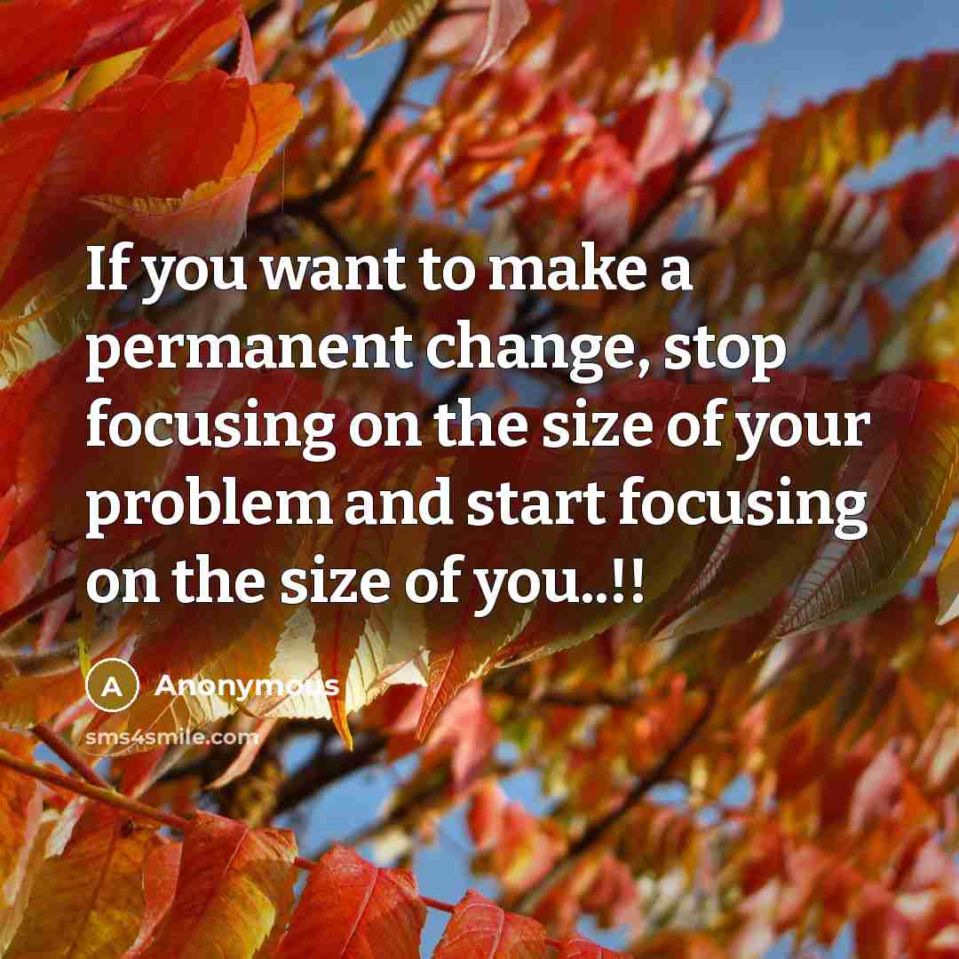 “If you want to make a permanent change, stop focusing on the size of your problem and start focusing on the size of you..!!” quote by Anonymous