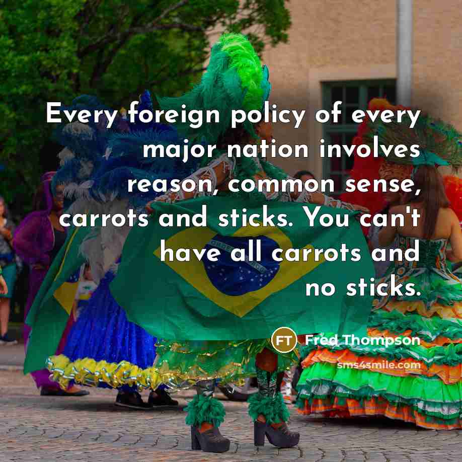 “Every foreign policy of every major nation involves reason, common sense, carrots and sticks. You can't have all carrots and no sticks.” quote by Fred Thompson