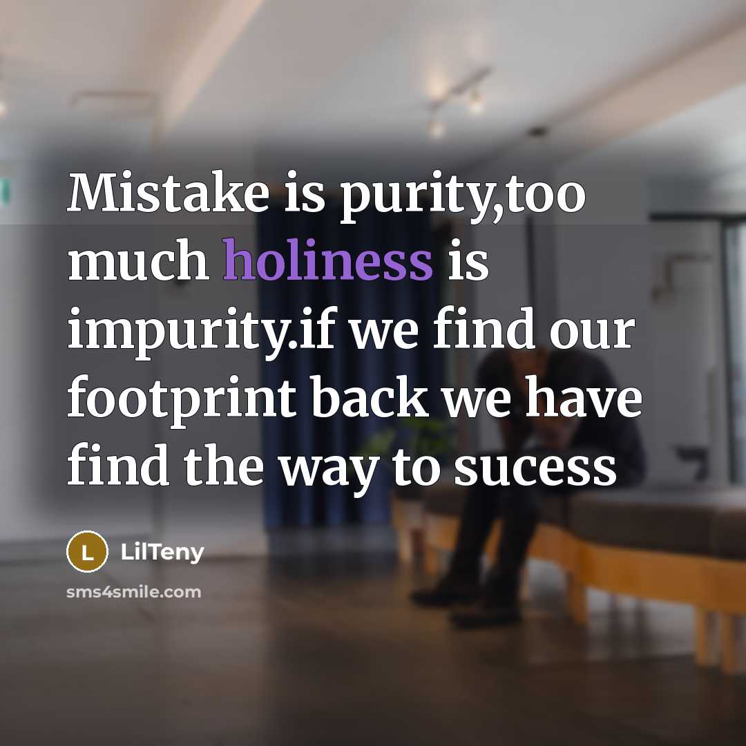 “Mistake is purity,too much holiness is impurity.if we find our footprint back we have find the way to sucess” quote by LilTeny