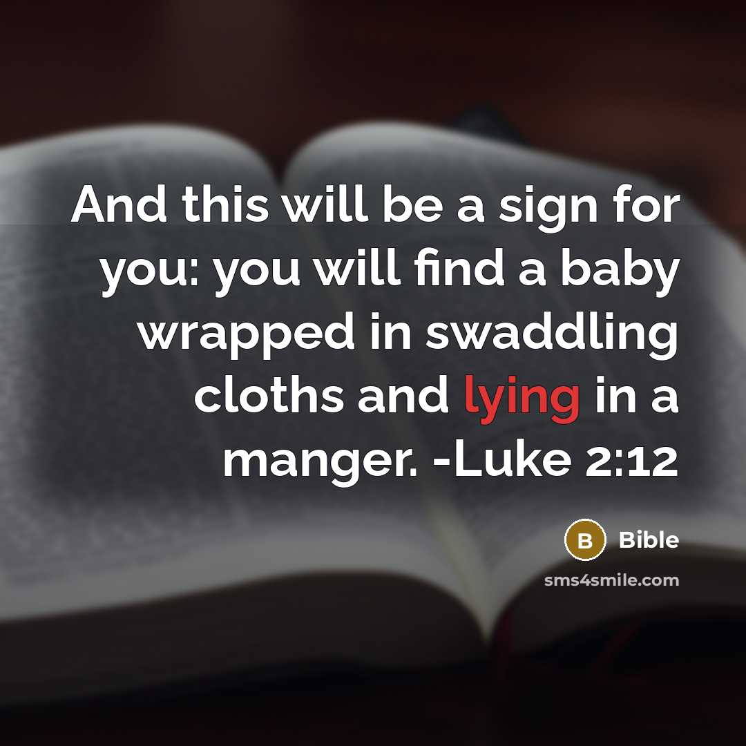 “And this will be a sign for you: you will find a baby wrapped in swaddling cloths and lying in a manger. -Luke 2:12” quote by Bible