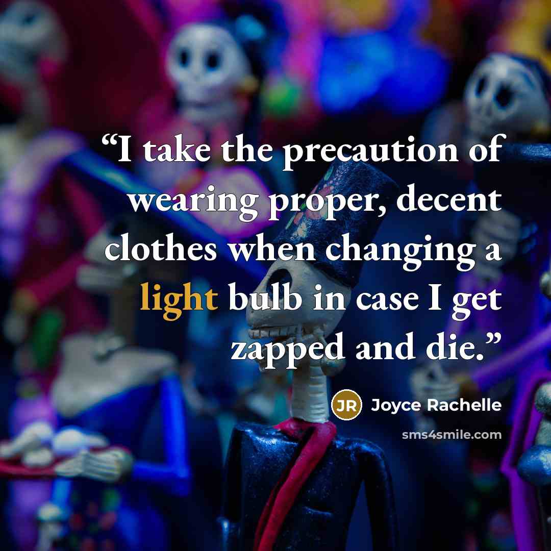 “I take the precaution of wearing proper, decent clothes when changing a light bulb in case I get zapped and die.” quote by Joyce Rachelle