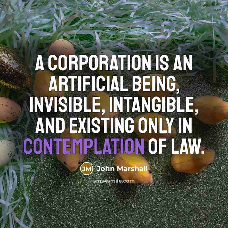 “A corporation is an artificial being, invisible, intangible, and existing only in contemplation of law.” quote by John Marshall
