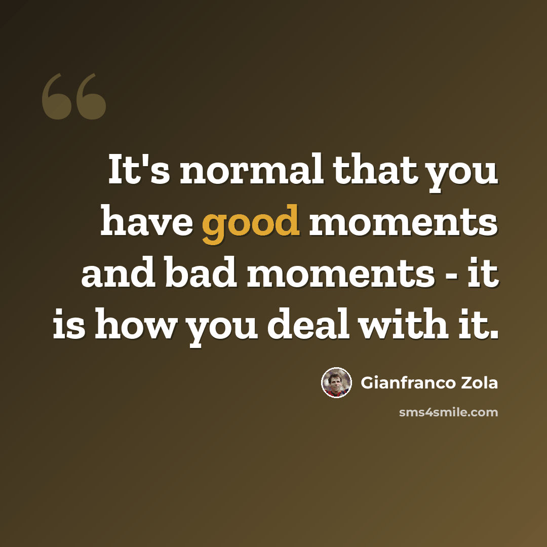 “It's normal that you have good moments and bad moments - it is how you deal with it.” quote by Gianfranco Zola