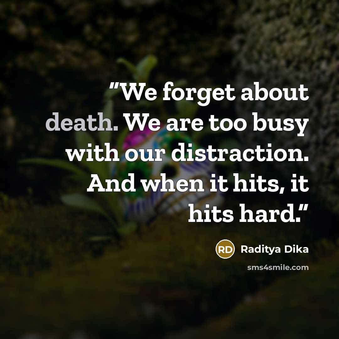 “We forget about death. We are too busy with our distraction. And when it hits, it hits hard.” quote by Raditya Dika