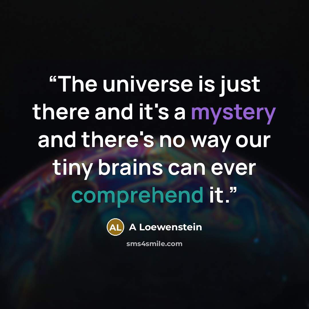“The universe is just there and it's a mystery and there's no way our tiny brains can ever comprehend it.” quote by A Loewenstein