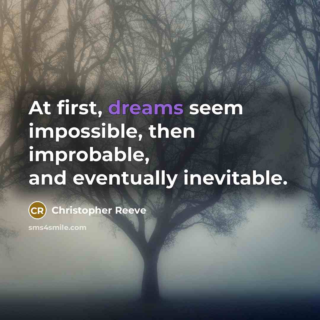 “At first, dreams seem impossible, then improbable, and eventually inevitable.” quote by Christopher Reeve