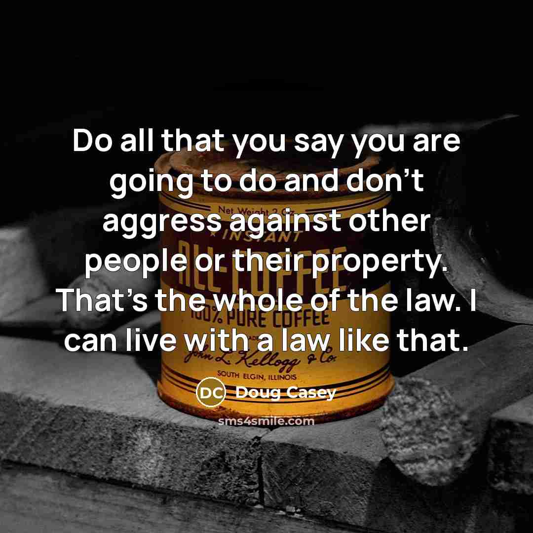 “Do all that you say you are going to do and don't aggress against other people or their property. That's the whole of the law. I can live with a law like that.” quote by Doug Casey