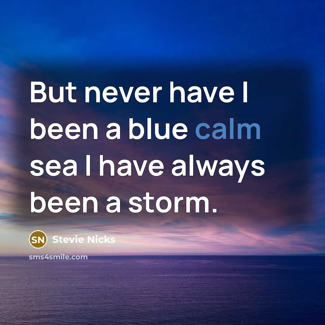 “But never have I been a blue calm sea I have always been a storm.” quote by Stevie Nicks